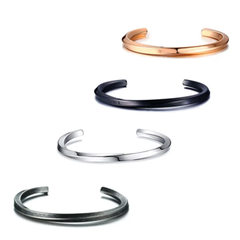 Square Line Retro Stainless Steel Spiral Twisted Open Ladies Bangle Men's Bracelet Couple Korean Bracelet B-169