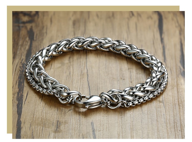 European and American style mens bracelet wholesale, titanium steel double-layer chain brace