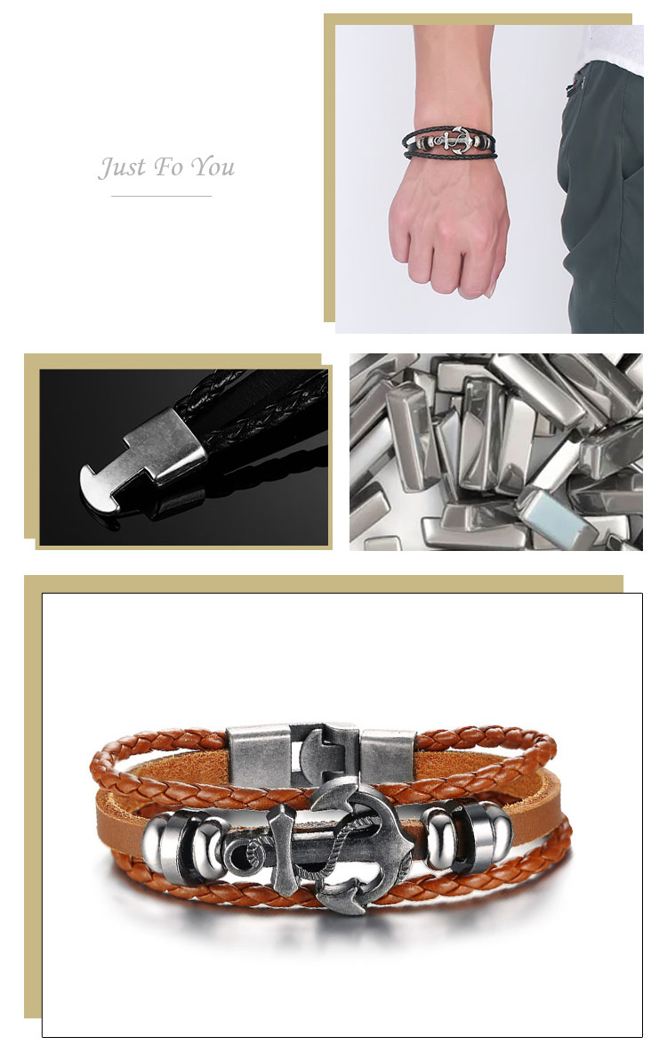 product-European and American vintage bracelet handmade black braided anchor bracelet mens punk styl