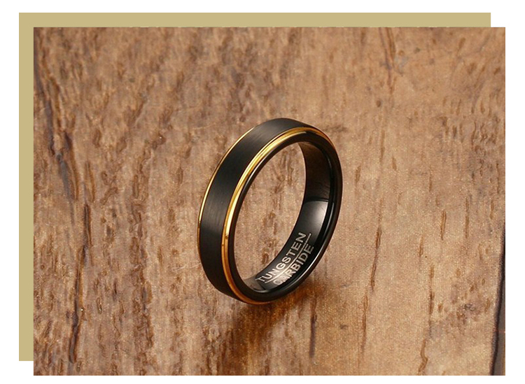 product-5mm pure tungsten steel hand-drawing vacuum gold plating black ring TCR-061-KeKe-img