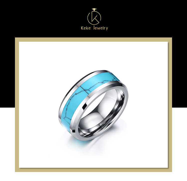 product-Classic style 8mm blue textured silver ring suitable for men and women TCR-023-KeKe-img