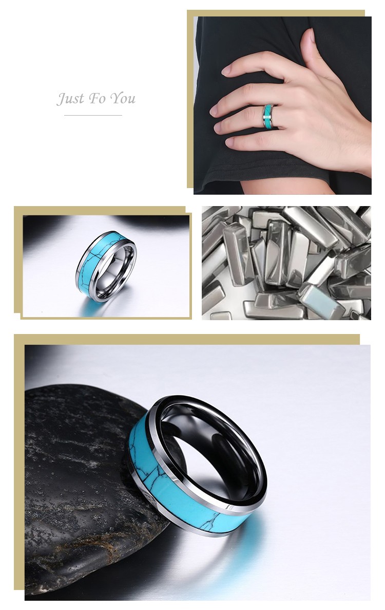 product-KeKe-Classic style 8mm blue textured silver ring suitable for men and women TCR-023-img