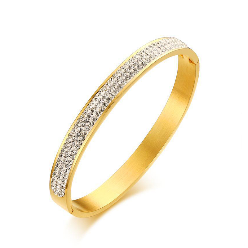 Wholesale Unique Bracelets Titanium Steel Gold Diamond Bangle B-001G