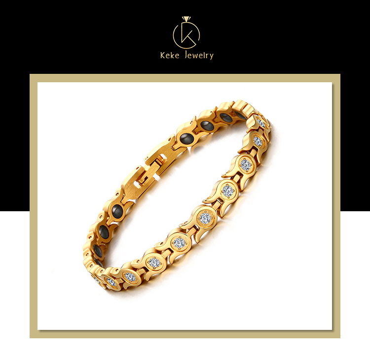 product-High Quality Korean version of zircon inlaid black stone stainless steel gold bracelet for w