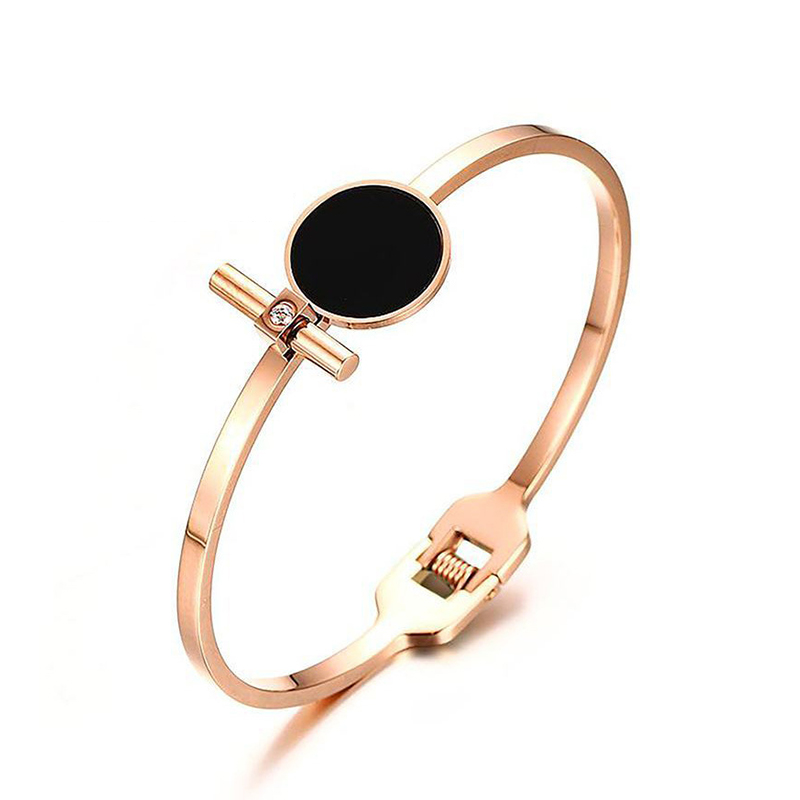 Custom Rose Gold Titanium Steel Black Round Bracelet Design Maker