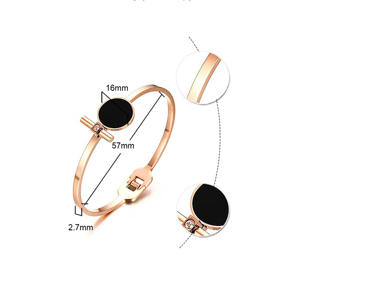 product-Wholesale Rose Gold Titanium Steel Black Round Element Gold Ladies Open Bracelet B-202R-KeKe