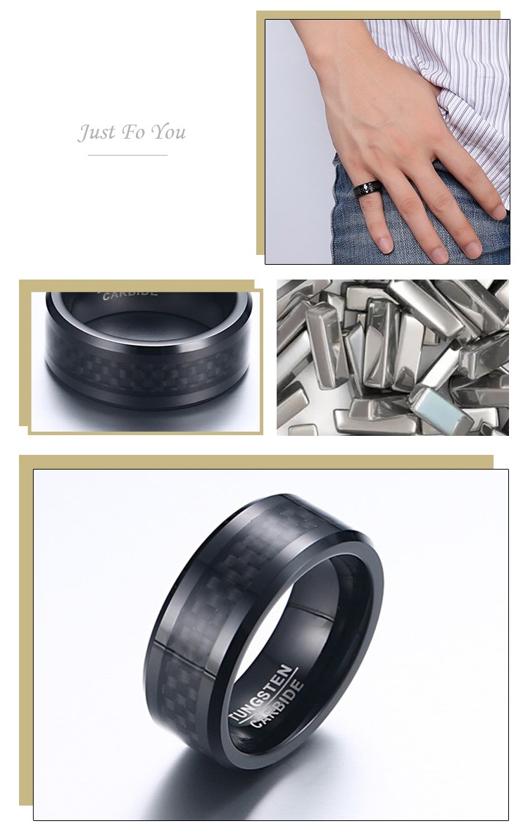 product-KeKe-European and American style 8MM carbon fiber tungsten steel black ring TCR-036-img