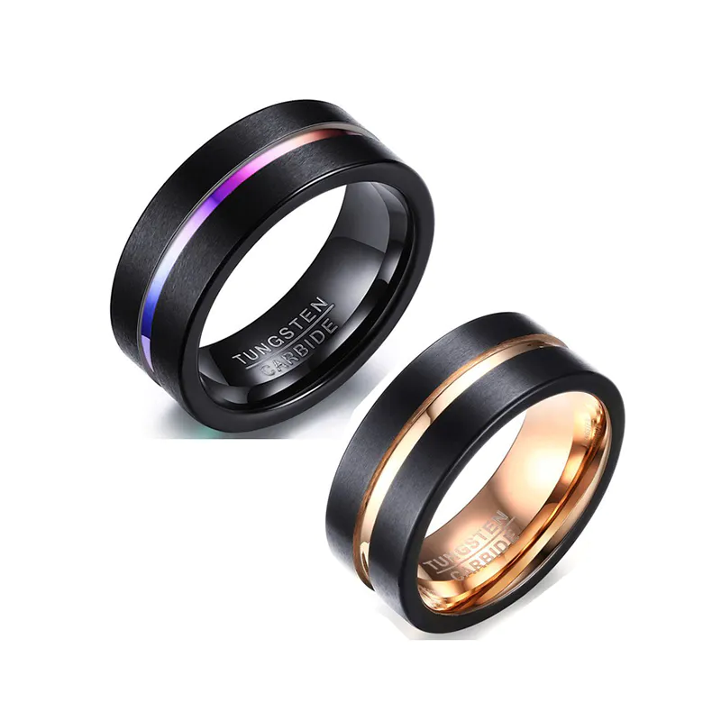 Wholesale Tungsten Steel Rose Ring Black Groove Men's Ring Jewelry Wholesale TCR-038