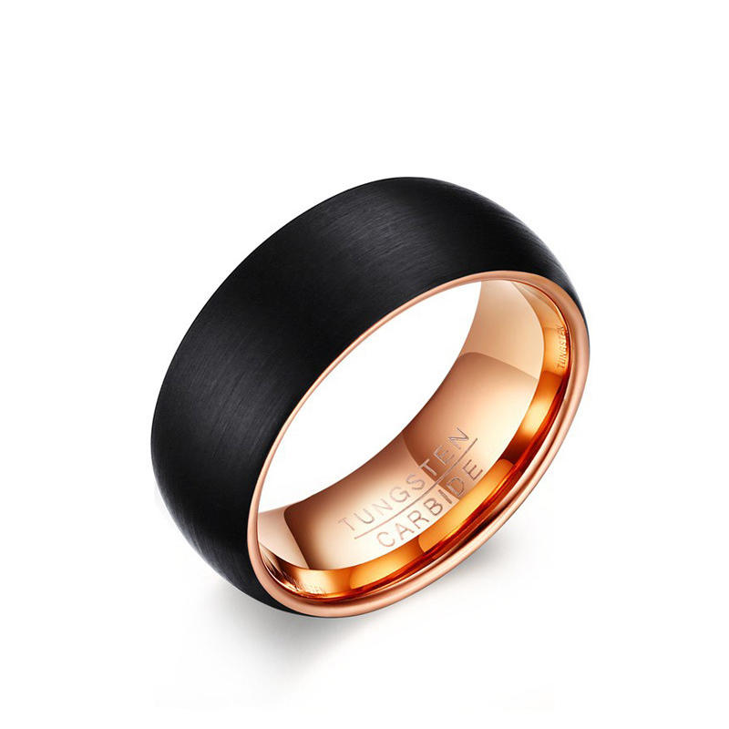Factory wholesale jewelry 8MM black + rose gold tungsten steel ring TCR-052