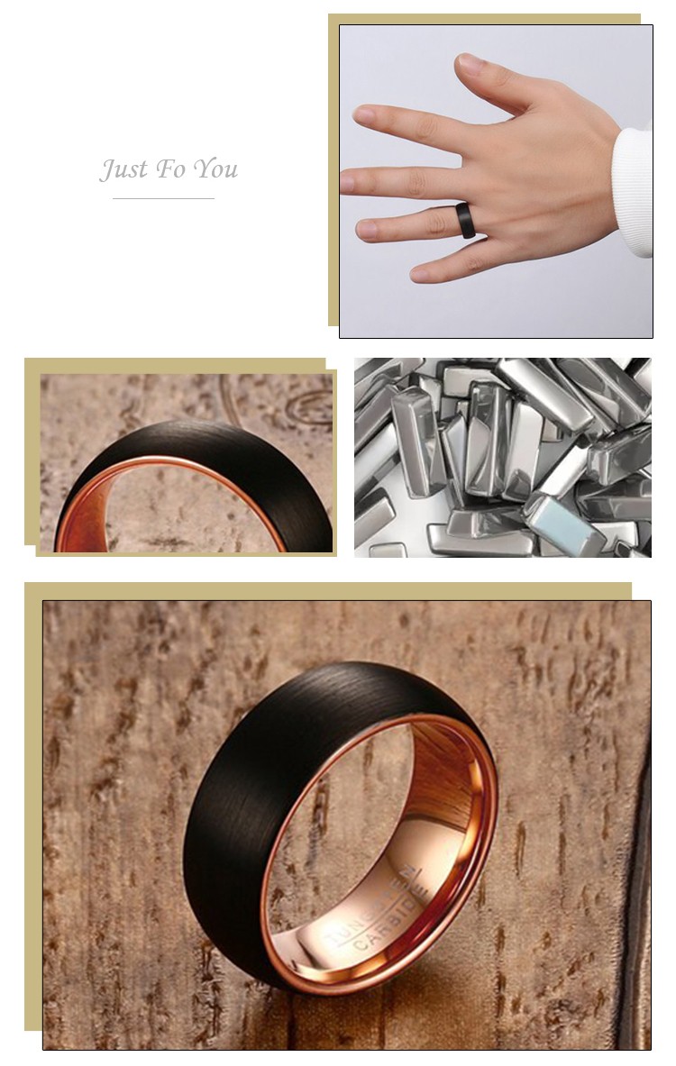 product-Factory wholesale jewelry 8MM black + rose gold tungsten steel ring TCR-052-KeKe-img