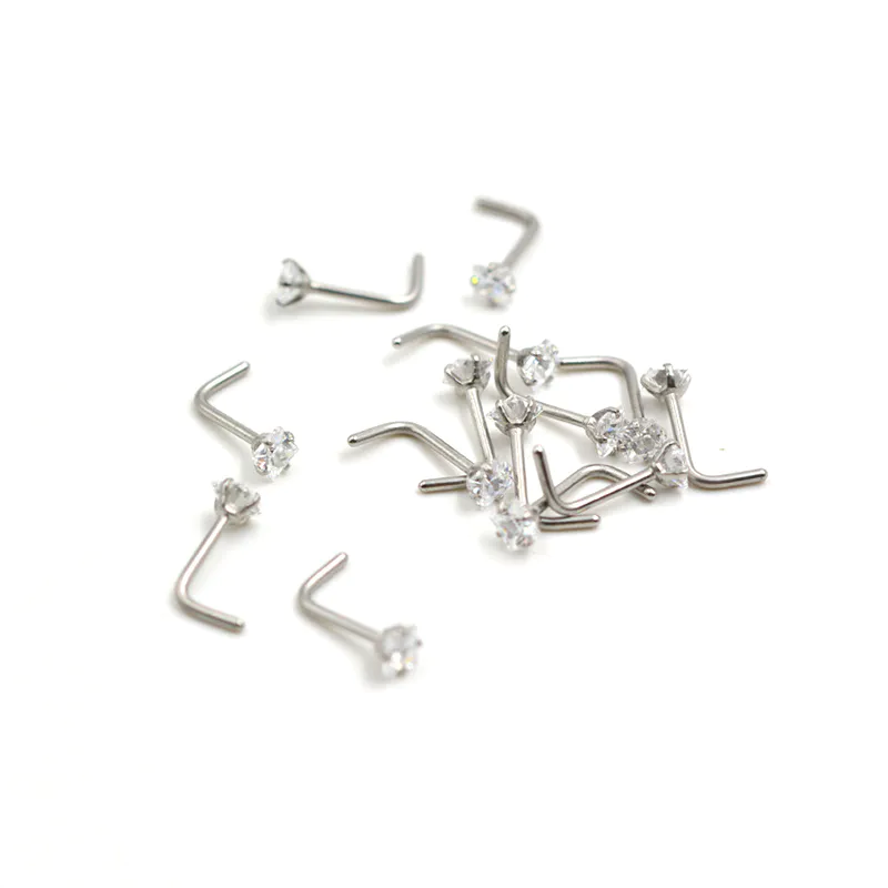 L-shaped Square Zirconium Nose Nails Body Piercing Jewelry L