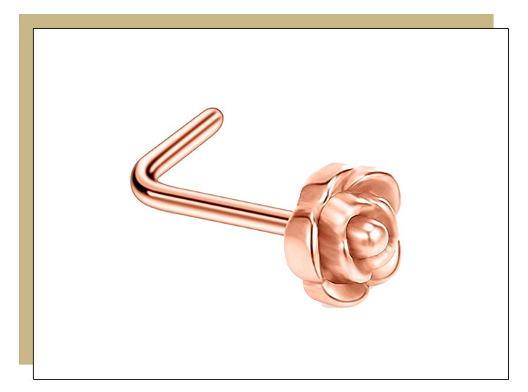 product-High-end custom SilverGoldRose Gold Titanium Steel Rose Flower Shaped Nose Stud Earring Pier