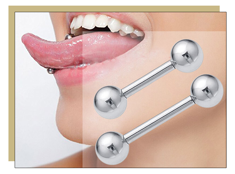 product-KeKe-Titanium steel ball tongue nails steel color straight rod unisex tongue nails European 
