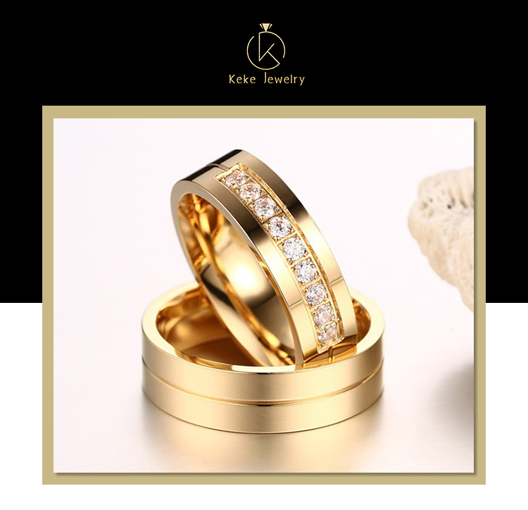product-Wholesale Simple design goldsteel colorrose gold inlaid zircon titanium steel plating couple