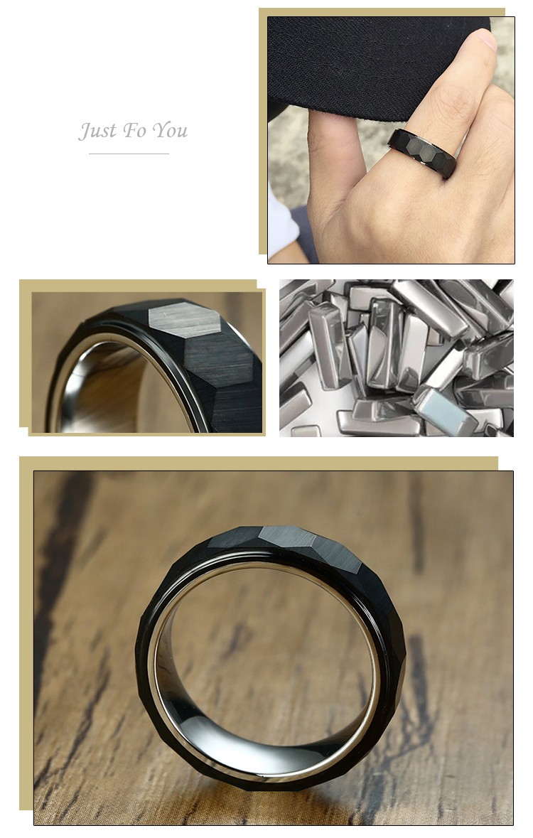 product-KeKe-Wholesale jewelry 8MM geometric hexagon element black tungsten steel mens ring TCR-079-