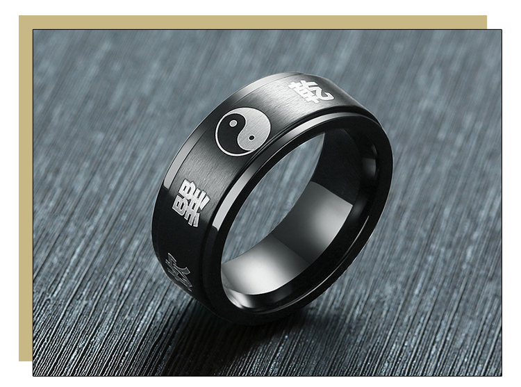 product-KeKe-Wholesale High-end custom Chinese Gossip Elements Titanium Steel Black Mens Ring R-394B