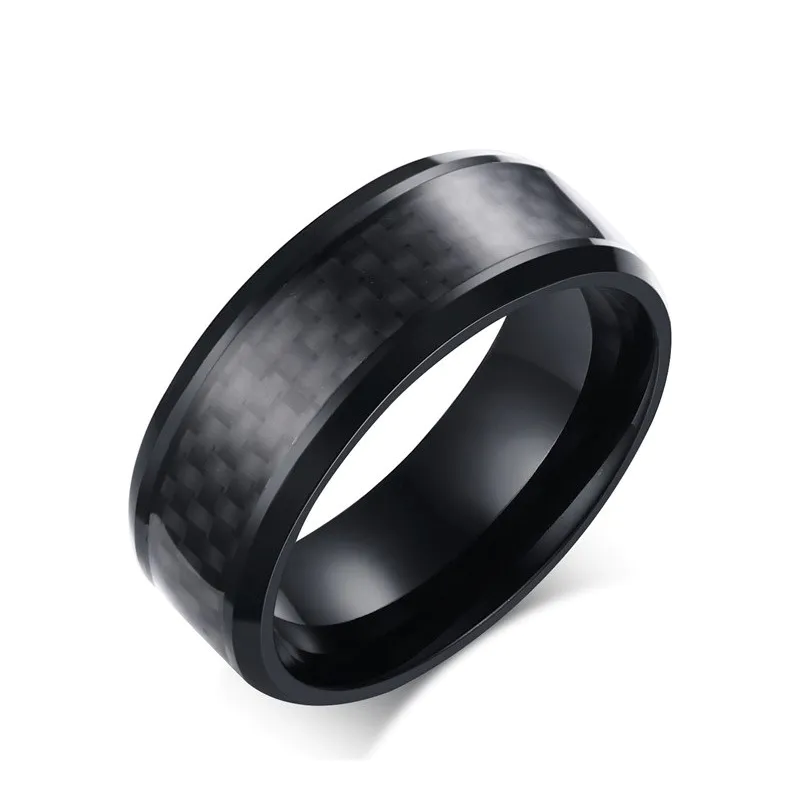 Wholesale 8MM Carbon Fiber Men's Stainless Steel Ring R-152