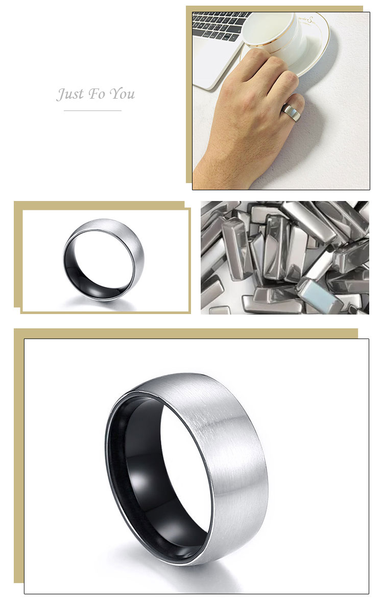 product-KeKe-Wholesale customizable text 8MM stainless steel black brushed mens ring R-415BS-img