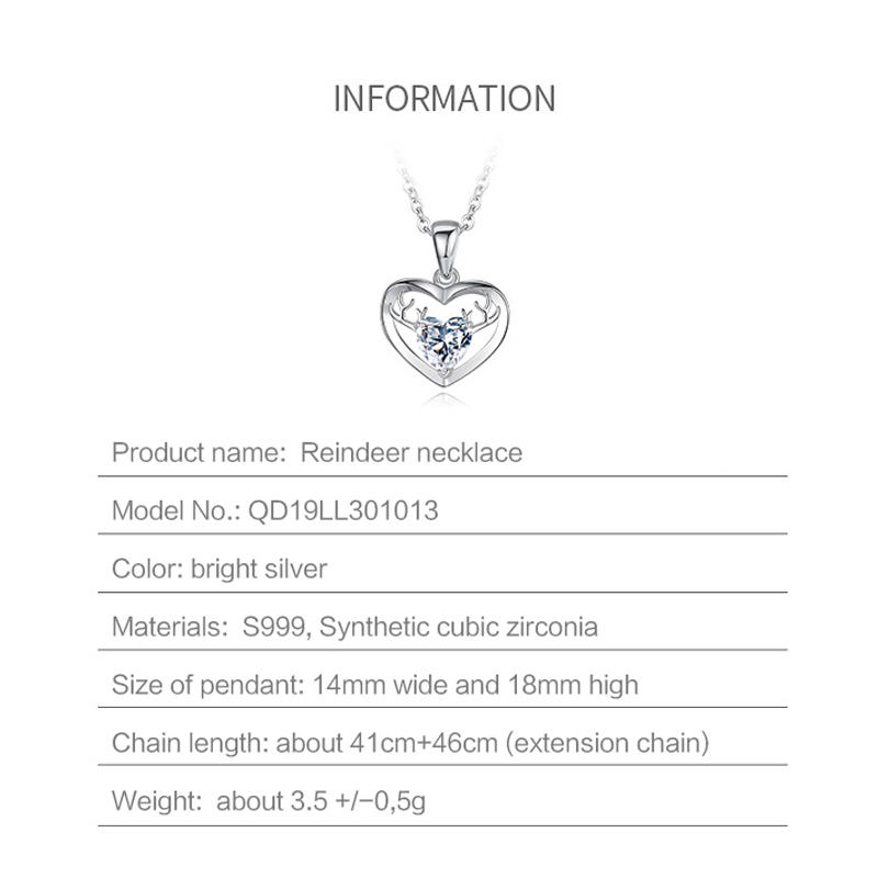 Custom Zirconia Reindeer Sterling Silver S999 Necklace Wholesaler