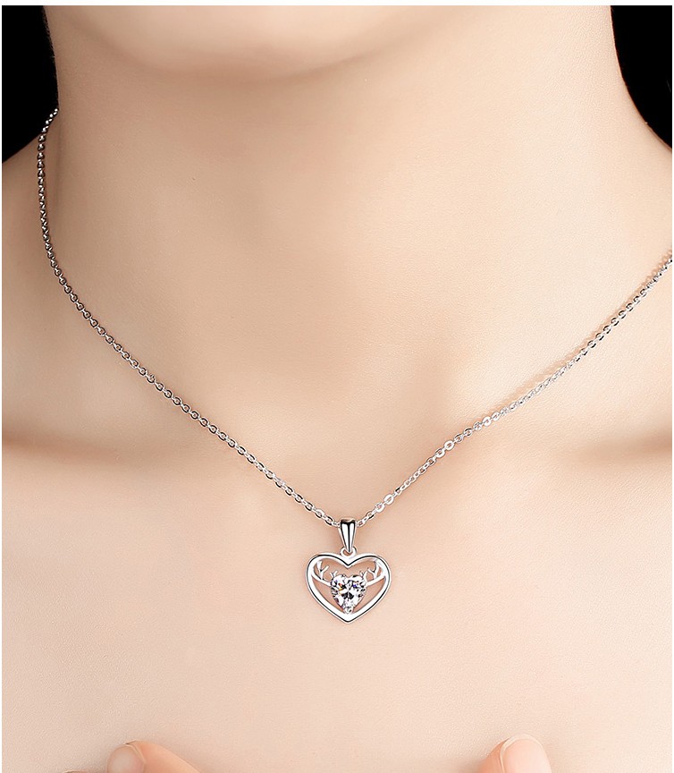 product-KeKe-Delicate imported zirconia reindeer sterling silver S999 necklace O chain birthday gif
