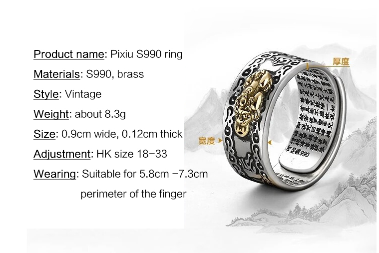 product-KeKe-Pixiu Vintage powerful men Sterling silver S990 couple ring-img