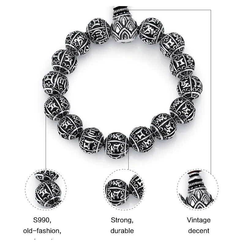Lucky Sanskrit Jewelry Silver Couple Bead Bracelets Wholesale