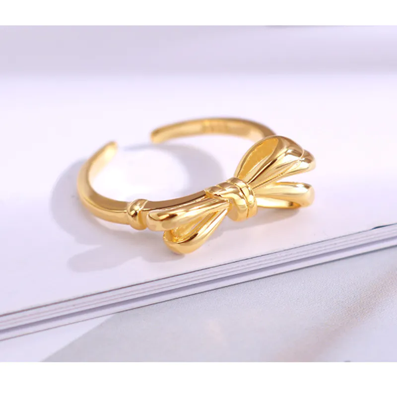 KR293 Fashion golden bowknot adjustable sterling silver S925 women ring