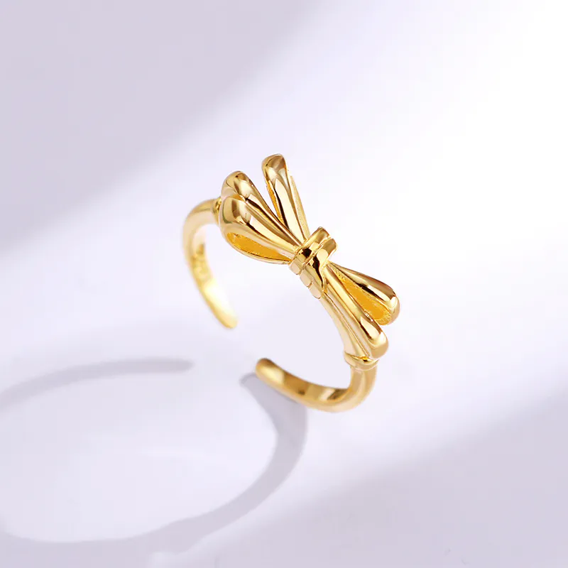 KR293 Fashion golden bowknot adjustable sterling silver S925 women ring