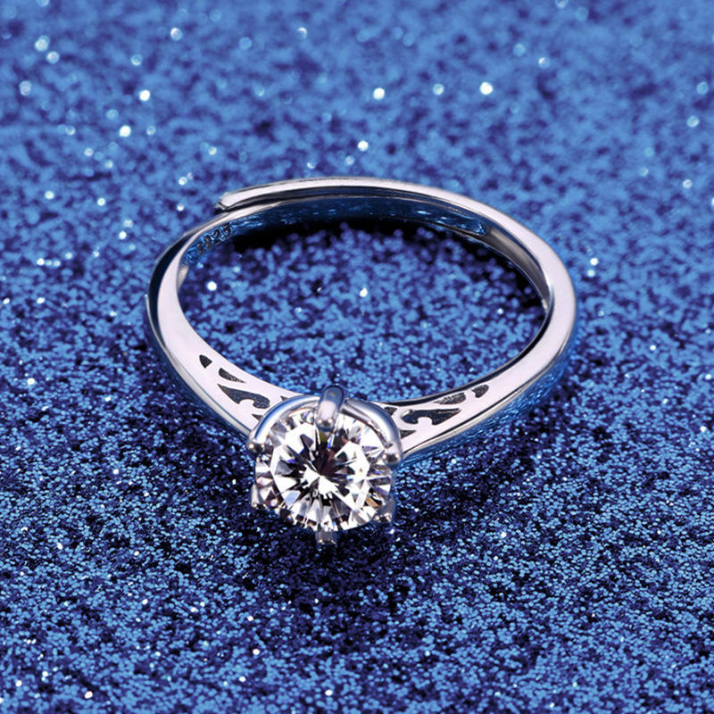 MR365 Elegant simple Moissanite adjustable sterling silver S925 engagement couple ring