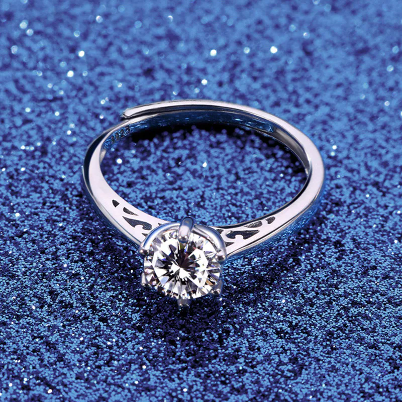 MR365 Elegant simple Moissanite adjustable sterling silver S925 engagement couple ring