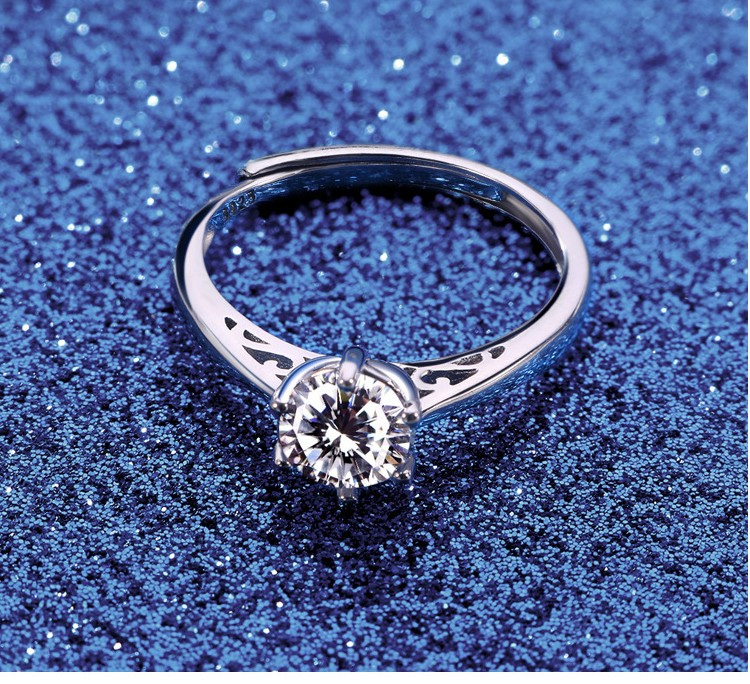 product-KeKe-MR365 Elegant simple Moissanite adjustable sterling silver S925 engagement couple ring-