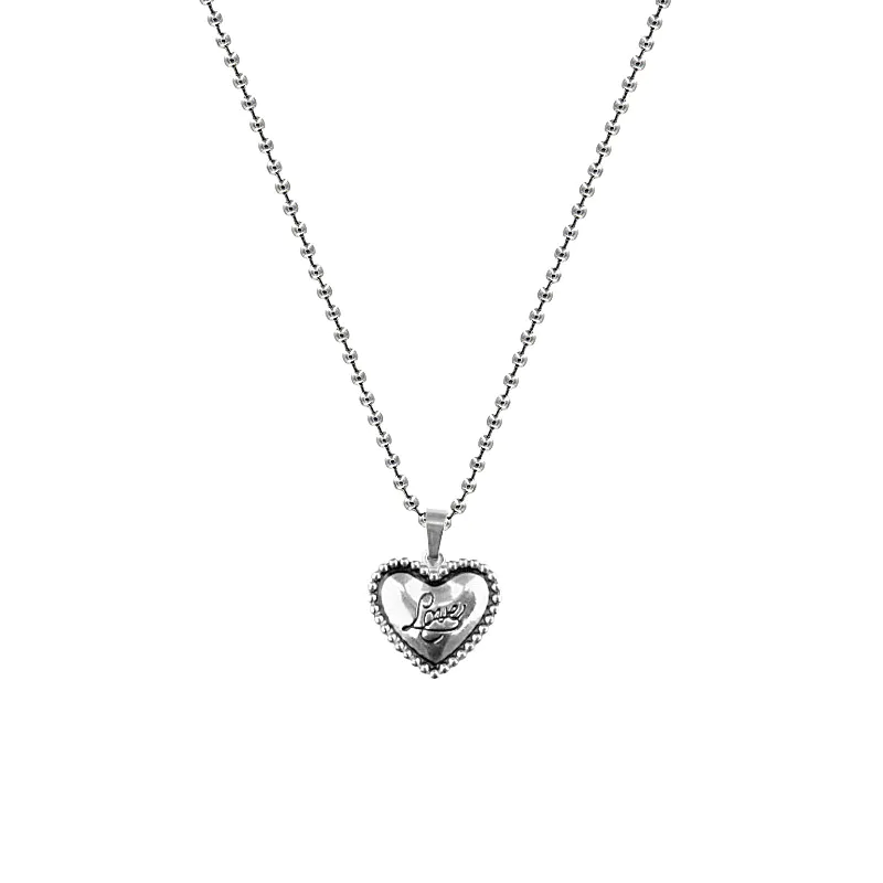 TN019 Vintage delicate LOVE heart Sterling silver S925 necklace