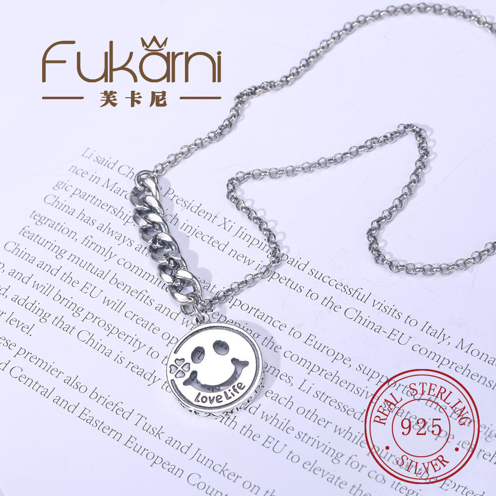 TN035 Korean style personality sterling silver S925 smile necklace