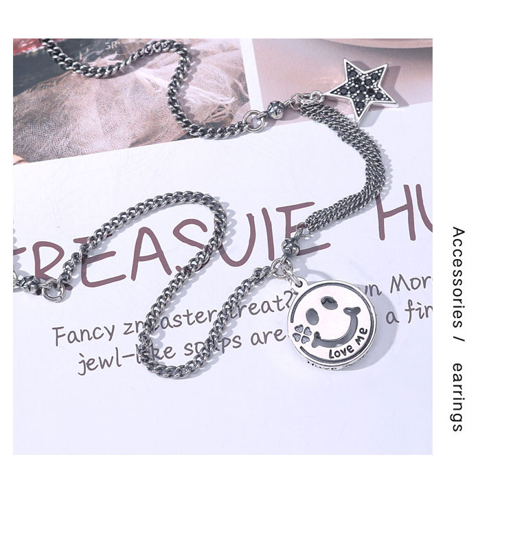 product-KeKe-TN045 Korean style Sterling silver S925 smile necklace with blink black star-img