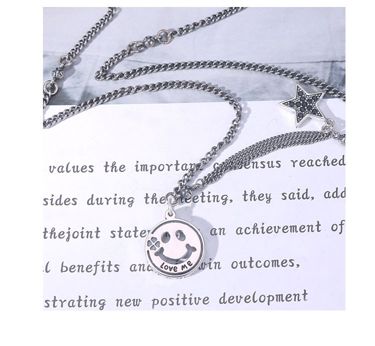 product-TN045 Korean style Sterling silver S925 smile necklace with blink black star-KeKe-img