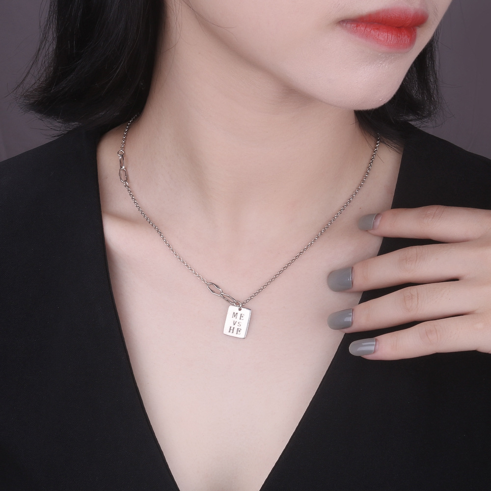 TN052 Korean style vintagesterling silver S92 letter plaque necklace