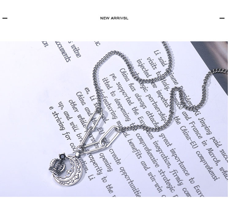 product-TN056 Vintage fashion sterling silver S925 anchor crown and moon necklace-KeKe-img