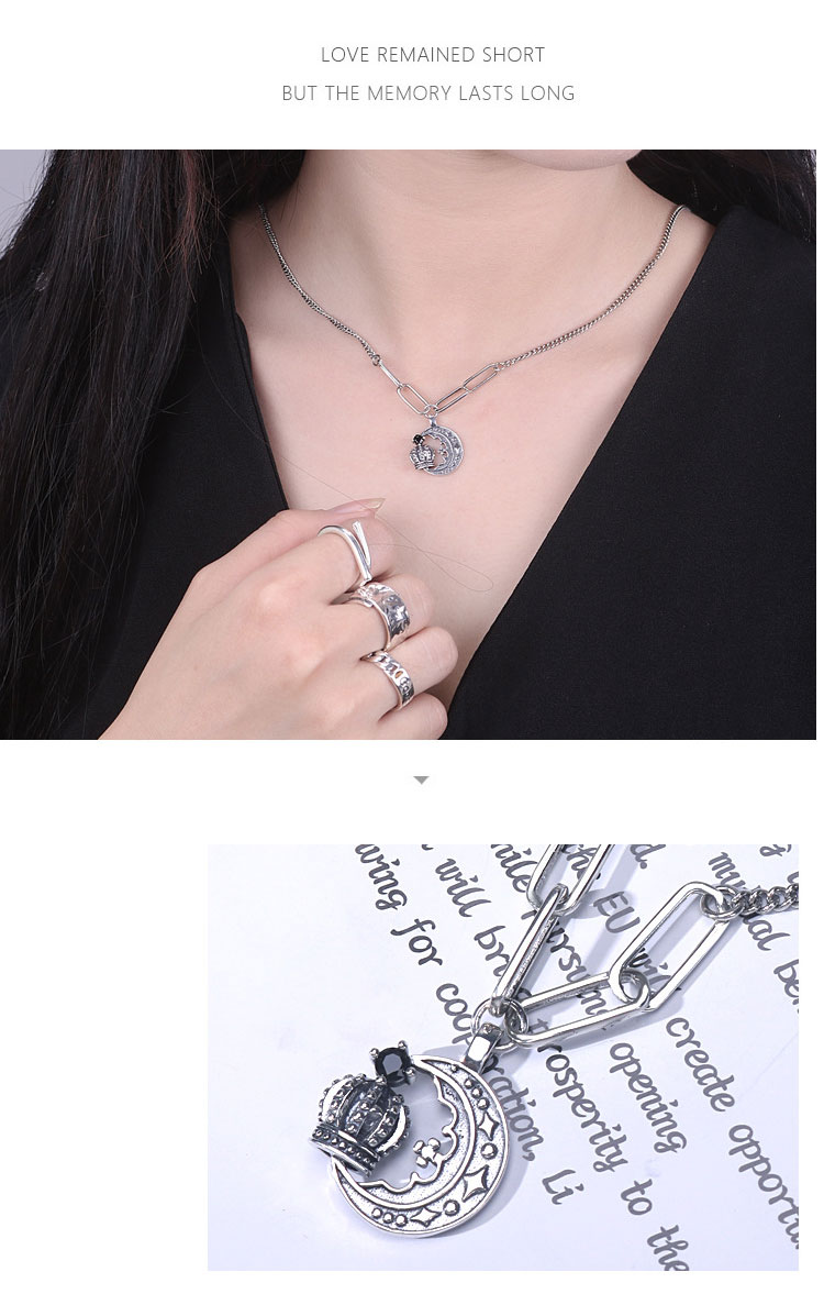 product-KeKe-TN056 Vintage fashion sterling silver S925 anchor crown and moon necklace-img