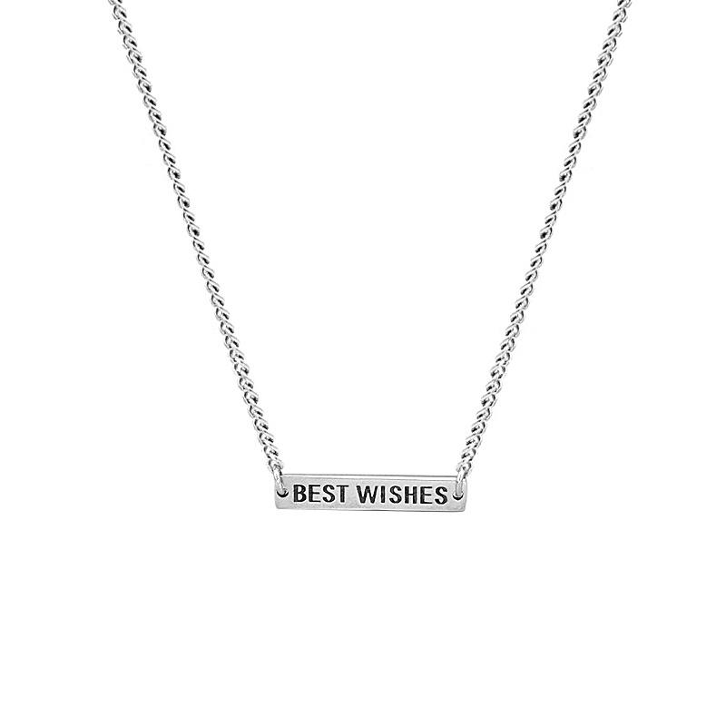 TN060 Vintage simple style “BEST WISHES” rectangle plaque sterling silver S925 smile necklace
