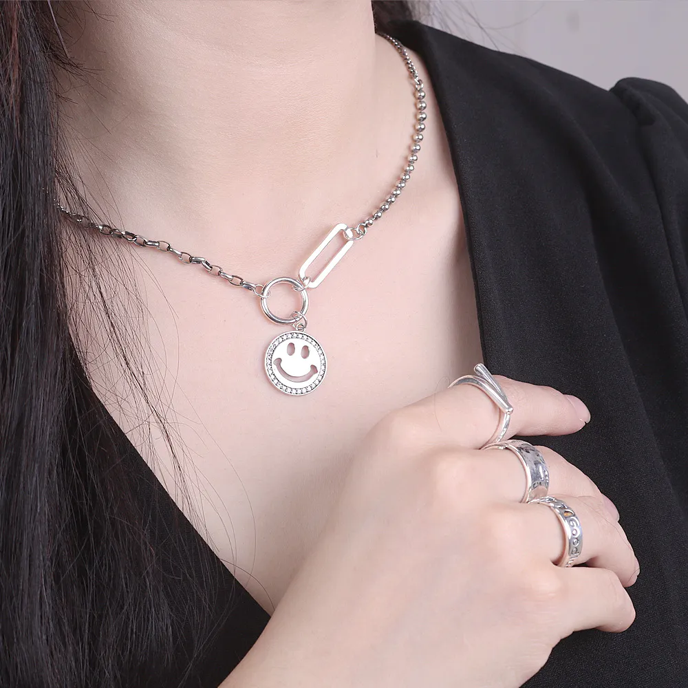 TN041 Korean style vintage sterling silver S925 smile necklace
