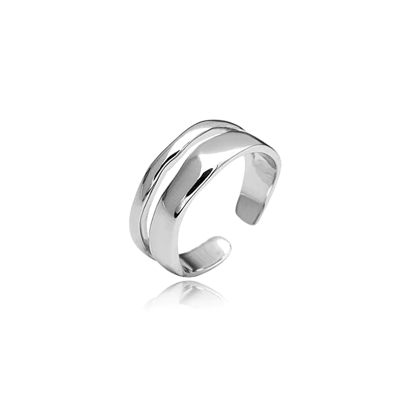 Korean style fashion geometry double band adjustable sterling silver S925 women ring TN117