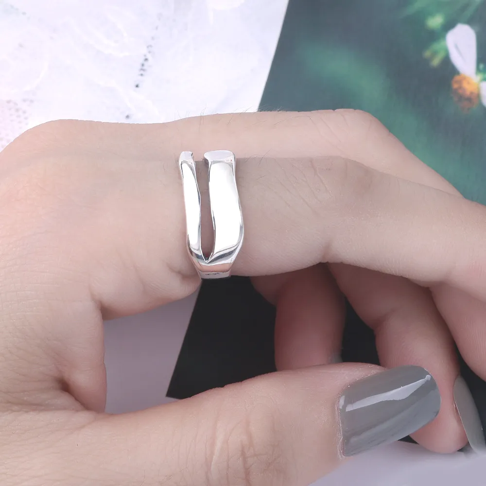 Korean style fashion geometry double band adjustable sterling silver S925 women ring TN117