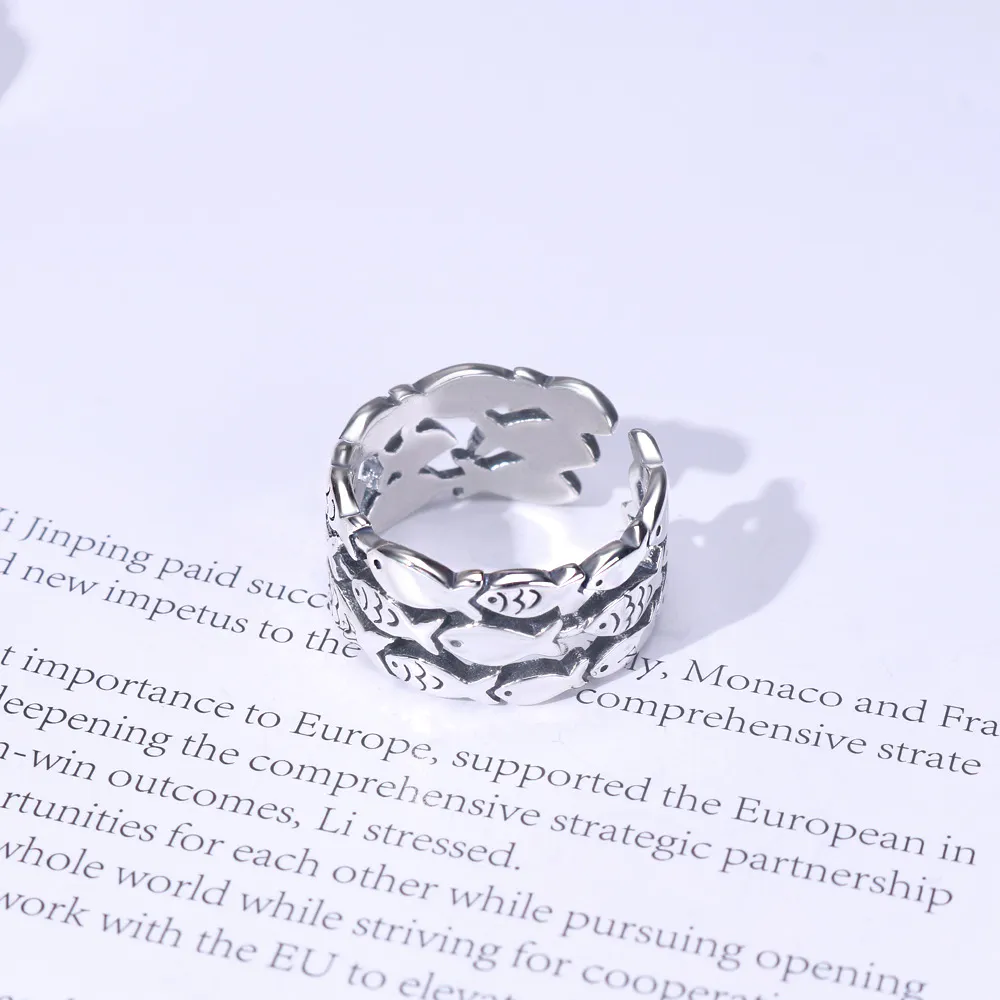 Japanese and Korean personality style adjustable sterling silver S925 fish couple ring TR126