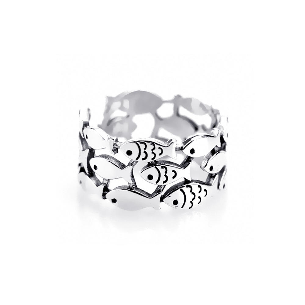 Japanese and Korean personality style adjustable sterling silver S925 fish couple ring TR126