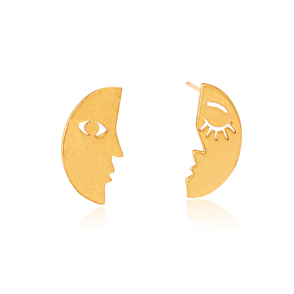 European and American style innovative sterling silver S925 asymmetry man-women face earrings KE007