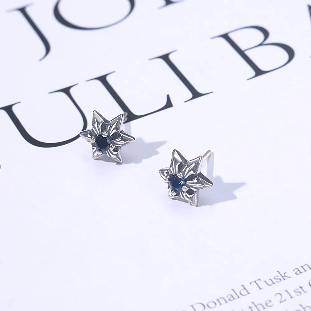 TE001 Vintage sterling silver S925 hexagram earrings with cubic zircon