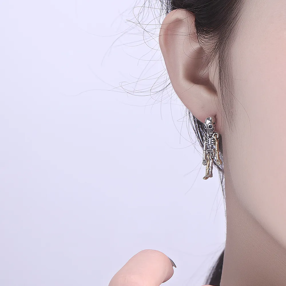 TE004 European and American style vintage sterling silver S925 Halloween skull earrings