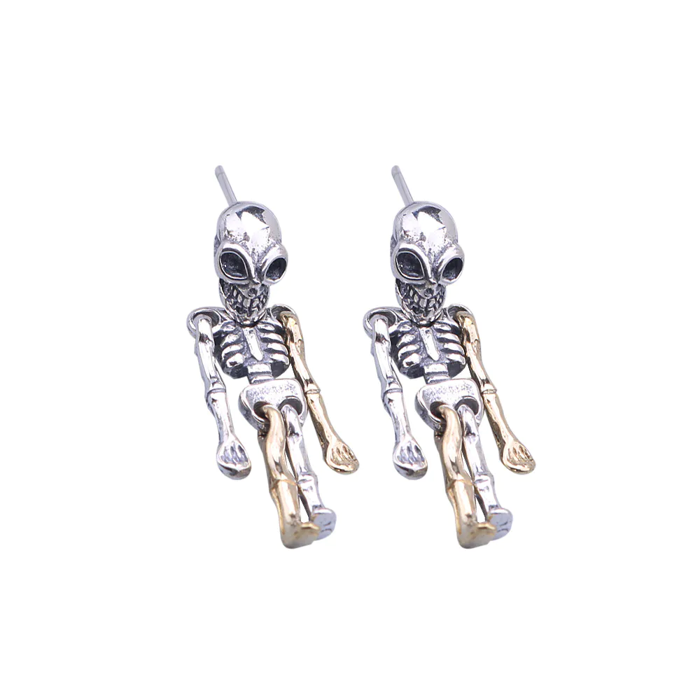 TE004 European and American style vintage sterling silver S925 Halloween skull earrings