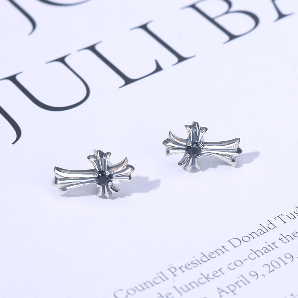 TE014 Fashion vintage sterling silver S925 cross women earrings
